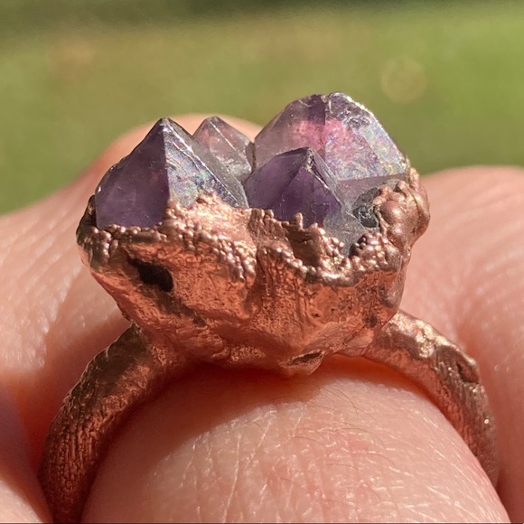 Amethyst Point Cluster Ring Electroformed sz 7 - Picture 5 of 15